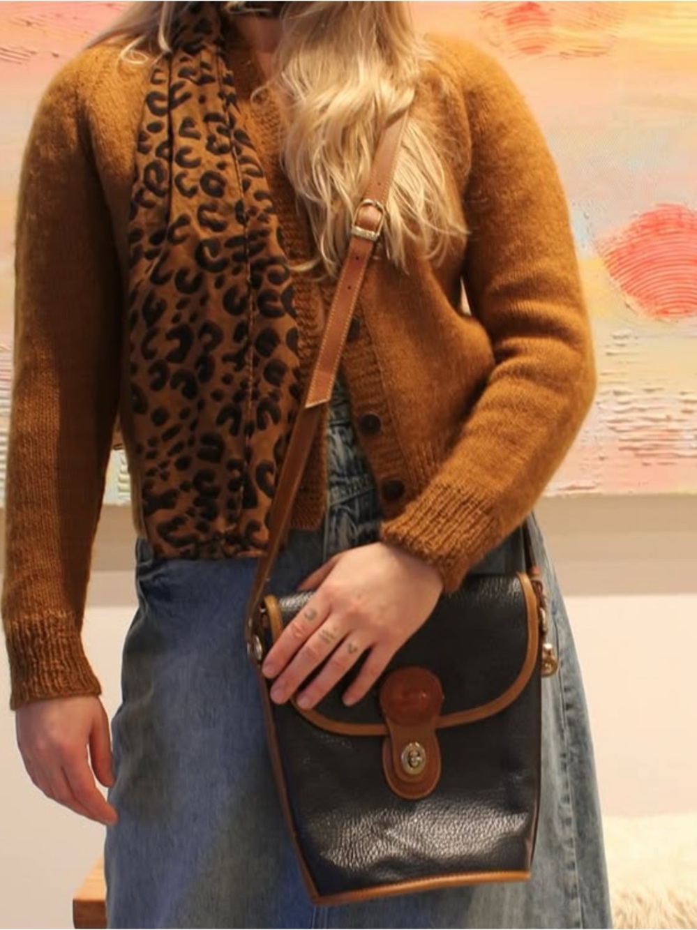 Dooney & Bourke Leather Crossbody Bag in Navy and Brown - Picture 3 of 3
